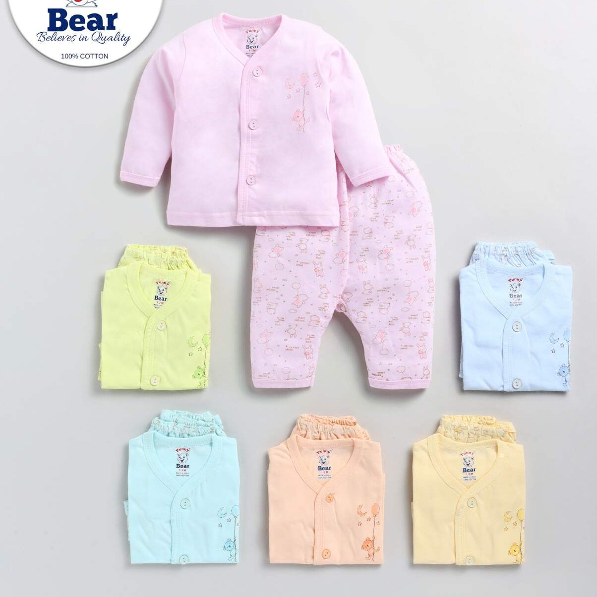 Funny Bear 112/51 100% Pure Cotton Full Sleeve Unisex New Born Baby Cloth 