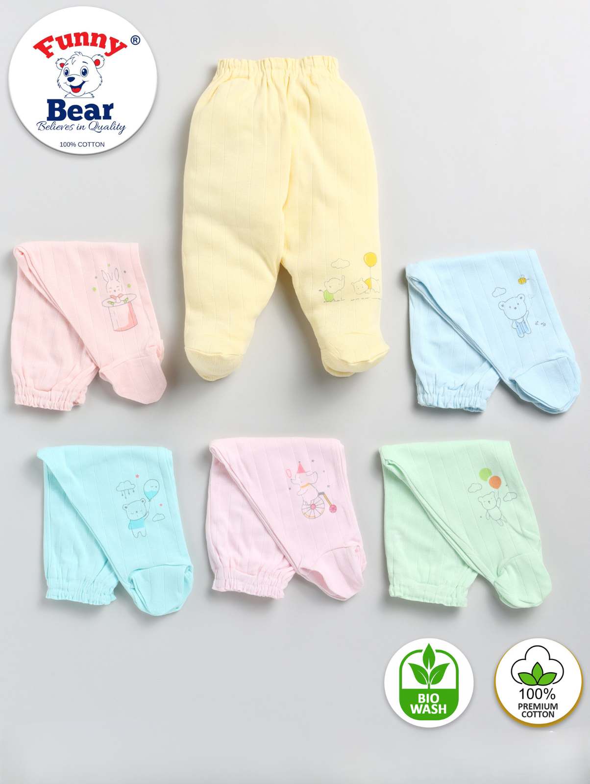 Babyhug Cotton Knit Striped & Bear Printed Bootie Leggings Pack of 3 - Multicolour